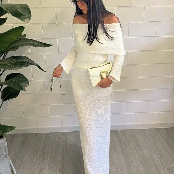 Sexy Women's Beach Vacation Style Plain Semi-Sheer off shoulder maxi Dress - Picture 3 of 10